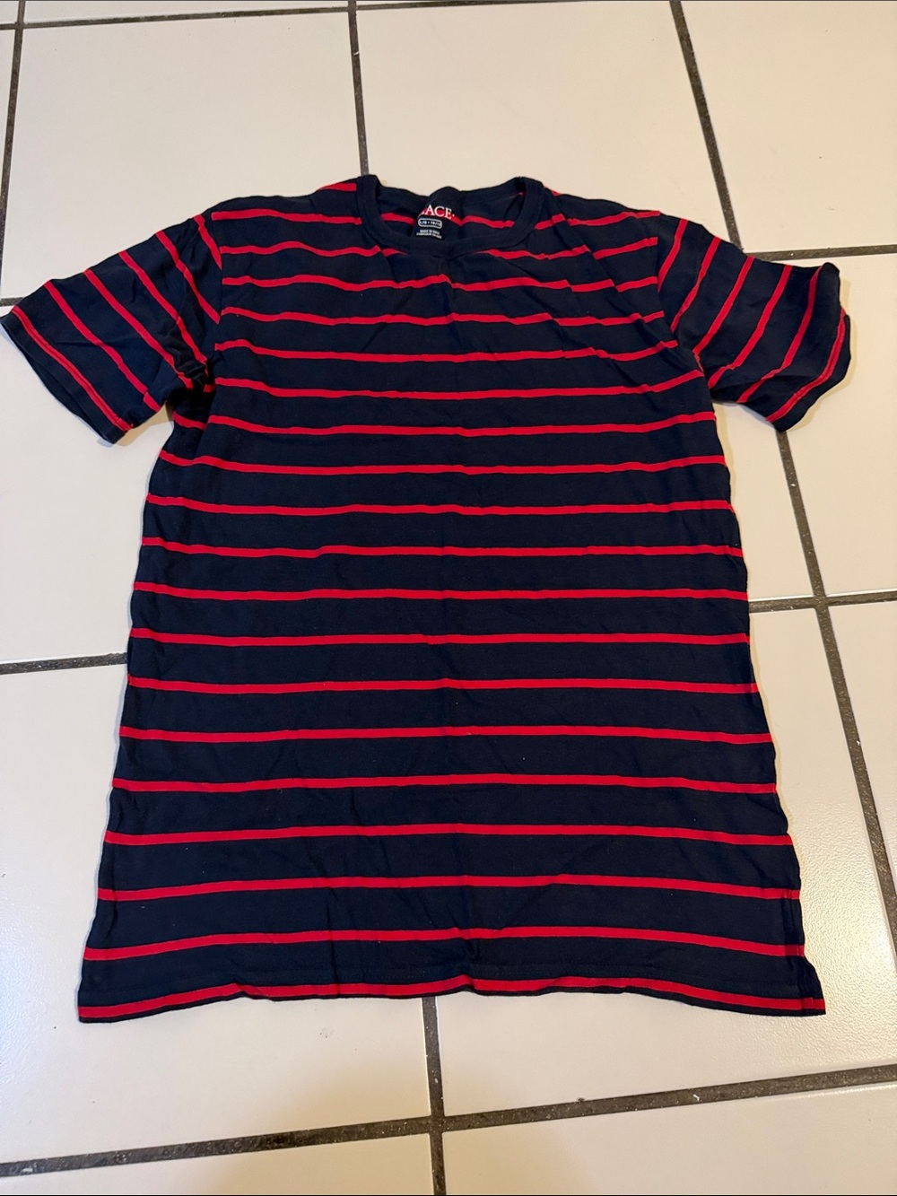 The Children's Place Navy & Red Striped Short Sleeve Tee